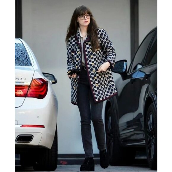 CW0396 Gucci Woman Wool Blend GG-Logo Patterned Coat With Gold Buttons - Picture 8 of 8